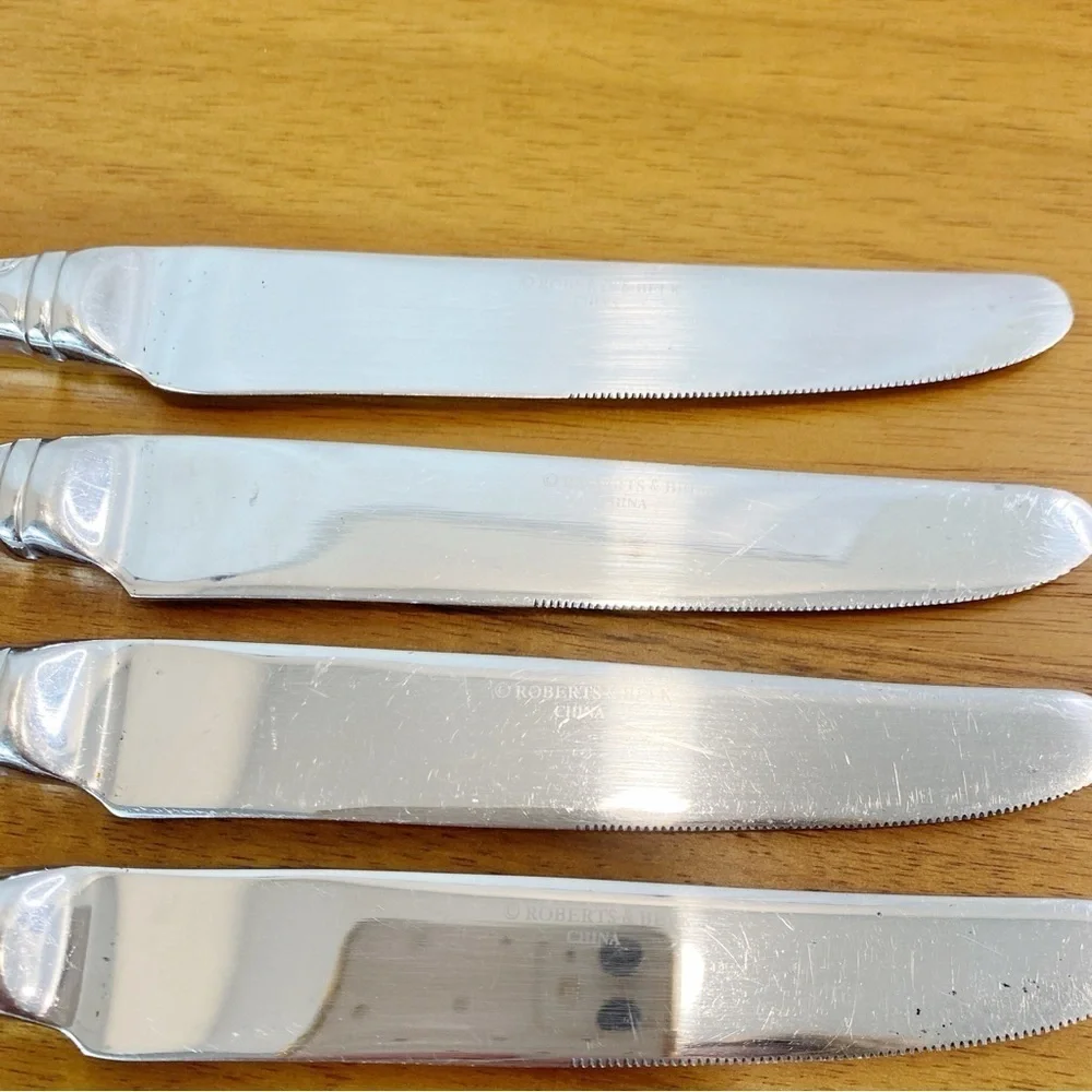 Roberts & Belk Lot of 6 Dinner Knives Continental Bead Discontinued Grp B